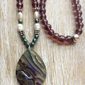 Beaded Necklace with Faux Shell Pendant
